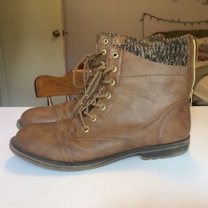 Brown Zip Up Faux Leather Boots